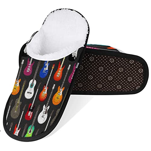 AUUXVA Music Colorful Guitar Travel Plush Slipper for Women Men, Guitar Oil Painting Warm Shoes Non-slip Cotton Plush Shoes Indoor Winter Slippers Soft Memory Foam Slipper with Faux Fur Lining2