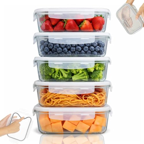 Kit 5 Potes Herméticos Yab Vidro Borossilicato 1050ml com Tampa Hermética Alta Durabilidade Resistência Térmica Ideal para Armazenar e Conservar Alimentos na Cozinha