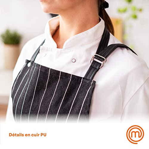 Tablier MasterChef en coton pinstripe noir et blanc ajustable