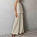 Linen Pants Suit Halter Tank Top with Wide Leg Pant 2 Piece Set Summer Beach Sleeveless Cami Casual Outfits Beige