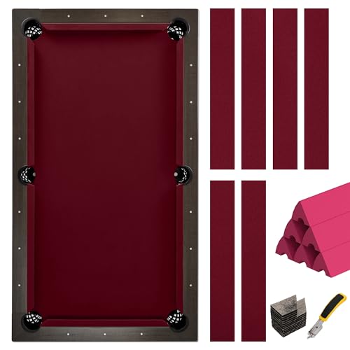 iEsstros 8 ft Pool Table Felt and Bumper Kit with 6 Pcs Pool Table Bumpers and Cushions Facing, 6 Pcs Cloth Strips and Staple Remover Billiard Table Felt-Burgundy