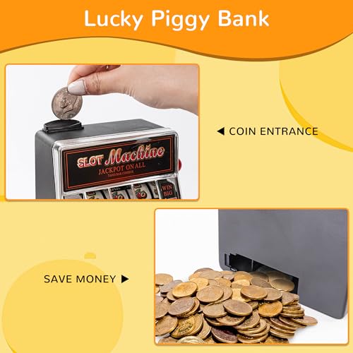 Slot Machine Money Bank for Adults (7.1 * 4.6 * 3.9inch), Lucky Seven Casino Games Toy Piggy Bank with Spinning Reels and White Elephant Gifts-Silver by REFARICO - Image 4