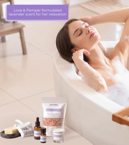 Love & Pamper Sleep Well Original Pamper Gifts for Women, Relaxation Spa Set, Lavender Essential Massage Oil, Himalayan Bath Salt, Candle and Soap, Memorable Gift of Aromatherapy - Image 3