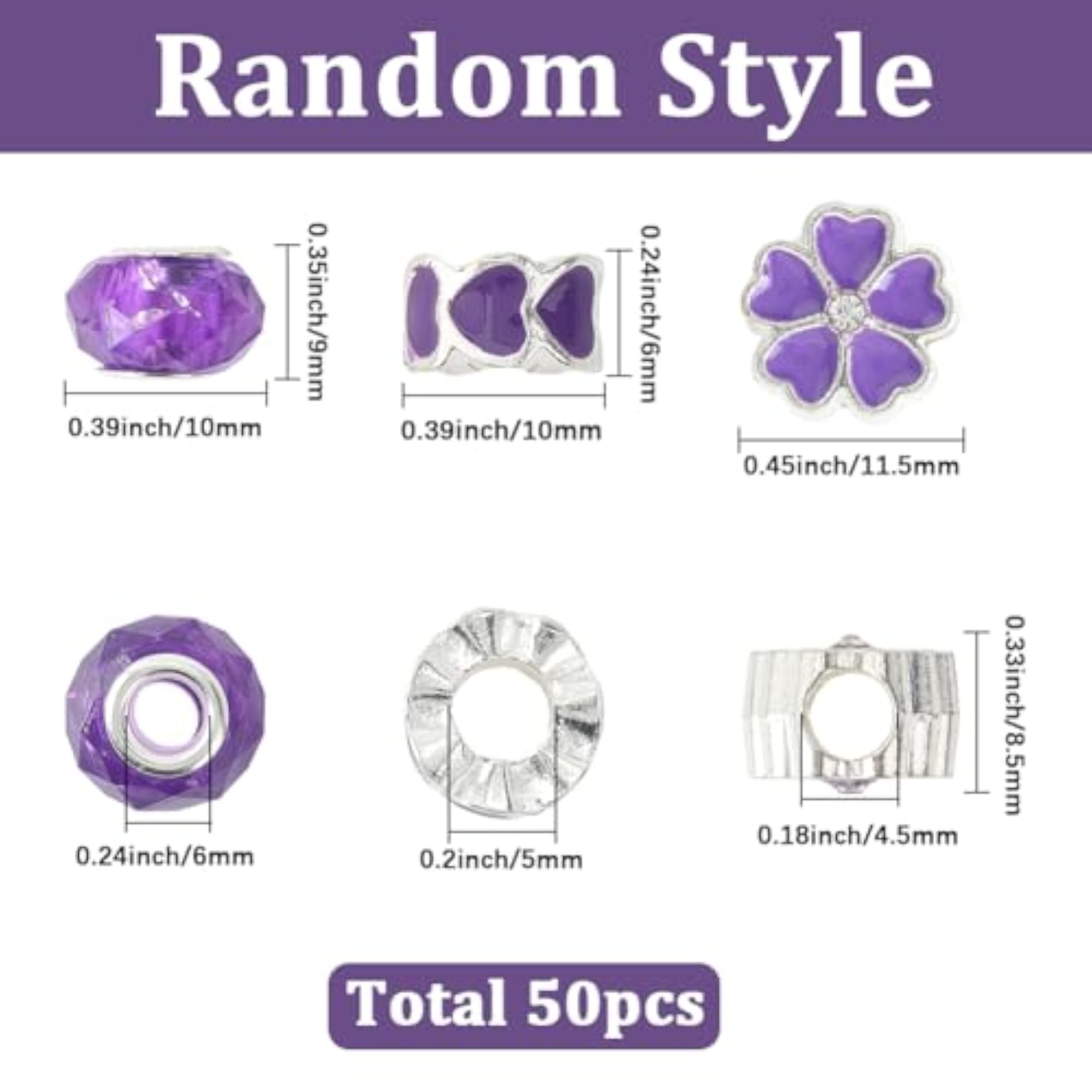 1 Box 50Pcs Purple Big Hole Beads European Beads for DIY Projects