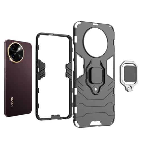 SPAZY CASE® Vivo T3x 5G Back Cover | Dual Layer Armor Defender Full Body Protective + PC Hybrid Kickstand Back Case for Vivo T3x 5G
