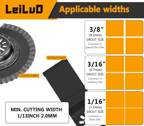 LEILUO 4Pcs Black Large Size Diamond Oscillating Multi Tool Blades for Grout Removal tool, Alloy tool Cleaning Mortar Fit DeWalt Milwaukee Makita Ryobi and More