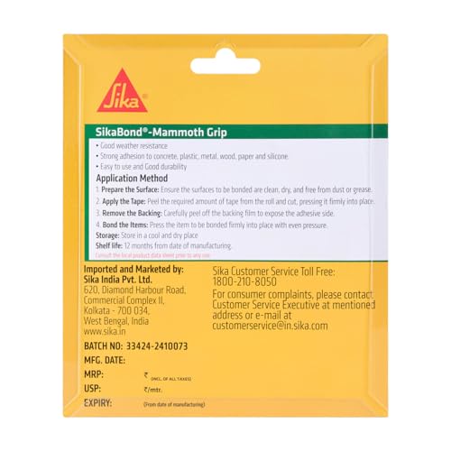 Image of SIKA - Pack of 2 Double Sided Tape - Sikabond Mammoth Grip IN - Multipurpose Removable Traceless Mounting Adhesive Tape for Walls /Home /Office - Strong Sticky Strips Grip Tape - Transparent 15mmx3m