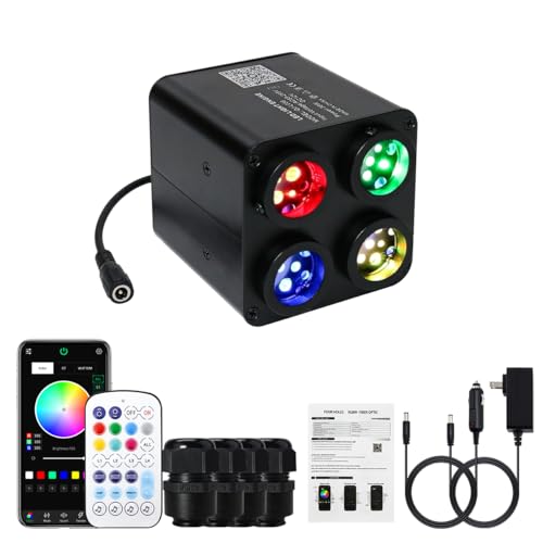 Image of AKEPO 4 Color 36W RGBW Twinkle Fiber Optic Light Source Only, 4 Ports RGBW Twinkle + Music Activated + Bluetooth APP Control + 28-Key Remote Control for Car Home Starlight Headliner