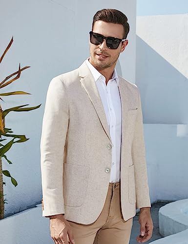 Turetrendy Men's Casual Blazer Linen Sport Coat Two Button Lightweight Jackets Business Daily Suit Dark Khaki 2Xl #TOP3