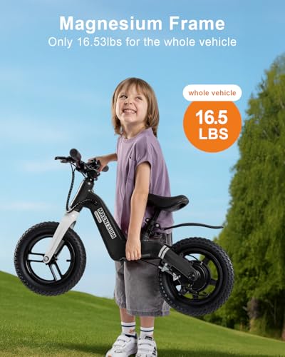 GROWNEER Electric Balance Bike for Kids, 14-Inch Tires, Ages 3-7,9.3 Mile Range, Lightweight 16.5lbs, 3 Speed Settings (3.1/6.2/9.3 mph) Light-up Front Tire & Adjustable Seat, Black - Image 4