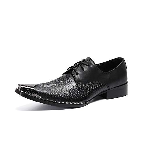 Rui Landed Square-Pieds en métal Oxfords pour Hommes à Lacets Style Imitation Crocodile Skin Premium Véritable Cuir Rivet Semelle Formel boîte de Nuit (Color : Noir, Taille : 43 EU) Cover