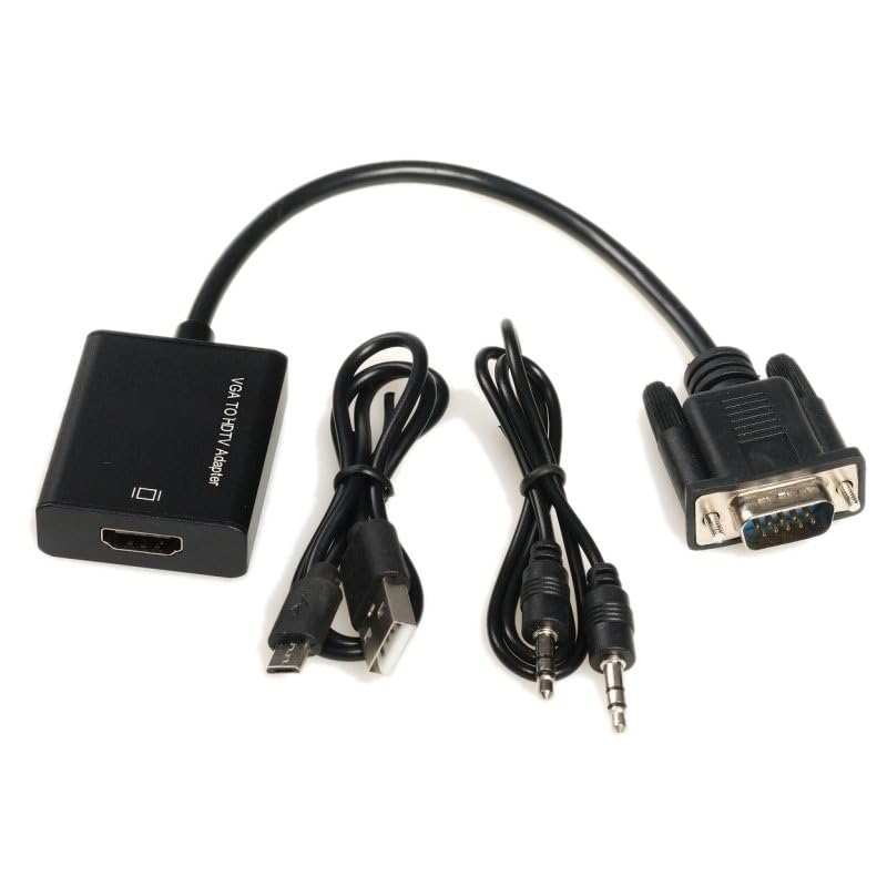 Glowster Adaptador VGA a HDMI con Audio y microUSB para conectar Dispositivos VGA a Pantallas HDMI, Ideal para presentaciones y Multimedia.