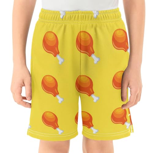 J JOYSAY Cartoon Chicken Leg Yellow Boys Athletic Shorts Kids Youth Casual Shotrs with Elastic Waistband Pockets2