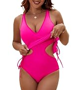 BMJL Womens One Piece Swimsuit Mesh Tummy Control Bathing Suit V Neck Cut Out Adjustable Straps S...