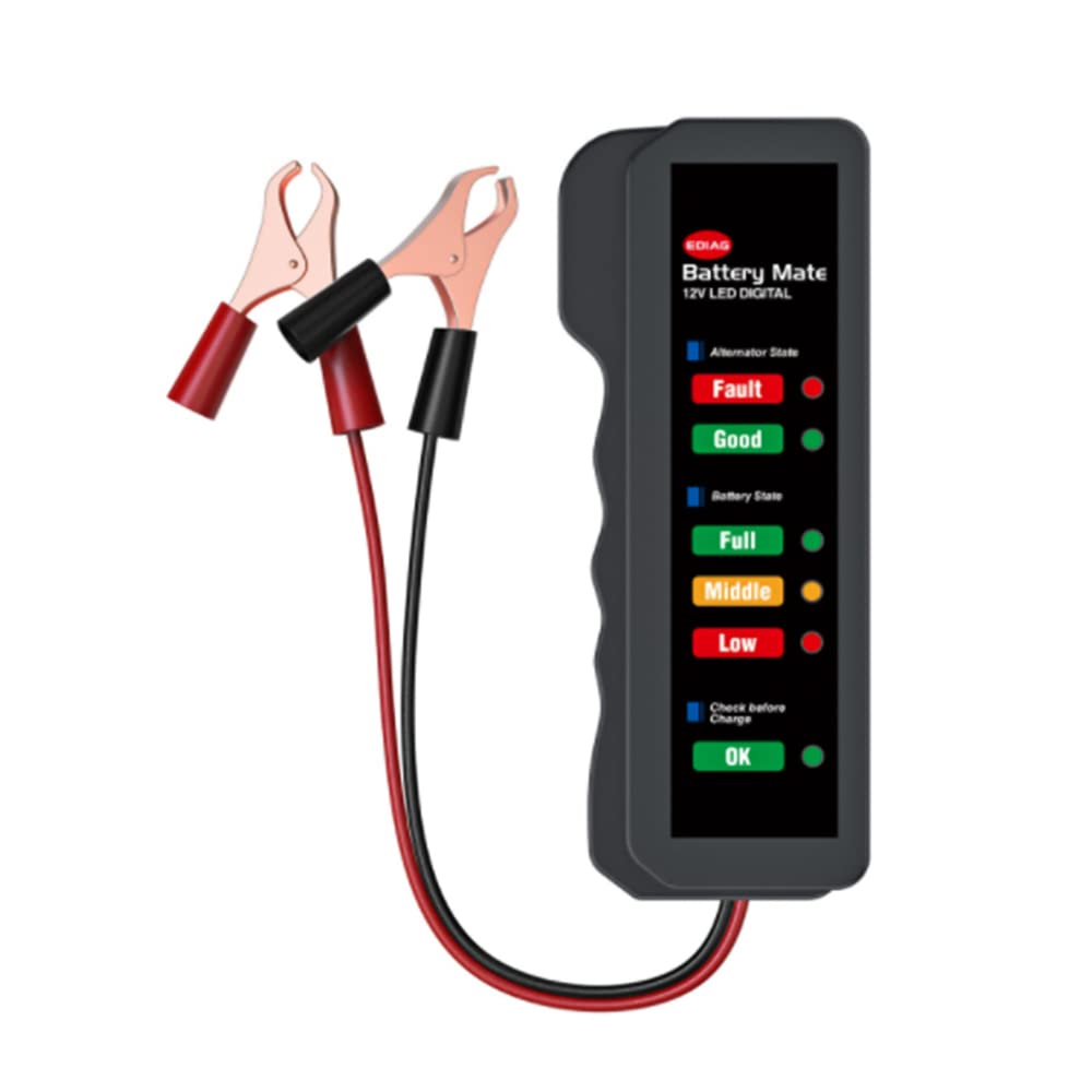 Tester Akumulatora Samochodowego 12V LED Kompaktowy Przenośny Tester Akumulatora do Motocykla Samochodowego Czerwony ABS