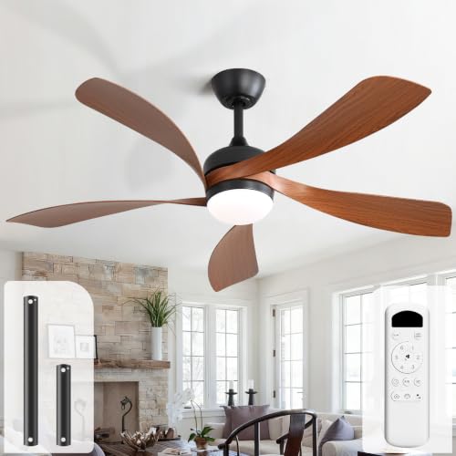 Sofucor 52 Inch Ceiling Fan with Light, Modern Ceiling Fan with Dimmable Memory LED - Quiet DC Motor, 6 Speeds 5000CFM, Timer, Reversible, for Living Room Bedroom, ETL, 5 Plastic+ABS Blades, Brown