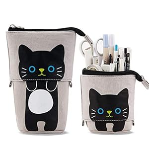 TOYESS Stand Potlood Houder, Telescopische Cartoon Leuke Kat Potlood Case Cosmetische Duurzaam Canvas Briefpapier Make…