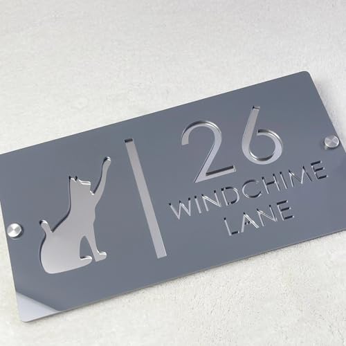Plaque d'adresse extérieure moderne gris argenté en acrylique de 40x20 cm