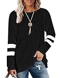 AUSELILY Sudaderas Casuales de Cuello Redondo para Mujer Tops y Blusas Jersey Holgado de Manga Larga a Rayas(Schwarz,X-Large)