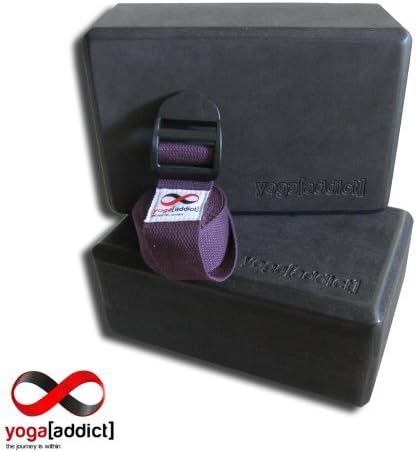 YogaAddict Foam & Cork Yoga Blocks 2 Pack and Yoga Strap Set with Box, Yoga, Pilates, Deepen Poses, Improve Flexibility and Strength, Gifts for Yoga Lovers