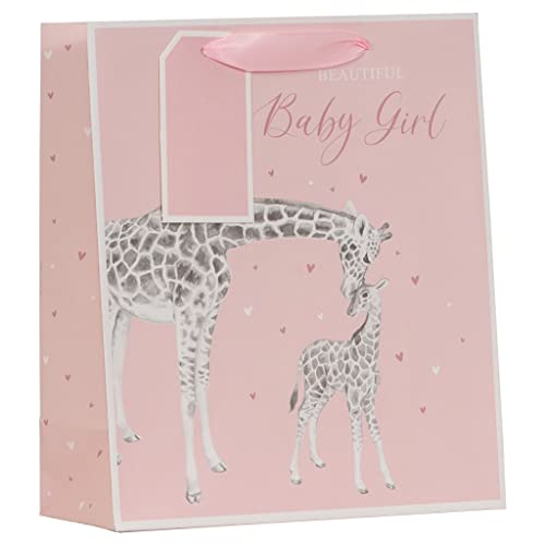 Partisan Products Pink Giraffe Baby Girl Gift Bag With Gift Tag Newborn Baby Shower Medium