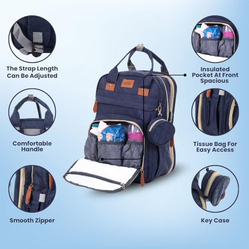 Image of Diaper Bag Backpack with Built-in Changing Station,Large Capacity Waterproof Mummy Bag with Bassinet,Insulated Pockets,Laptop Compartment & Organizer for Baby Essentials Travel,Unisex-Navy Blue