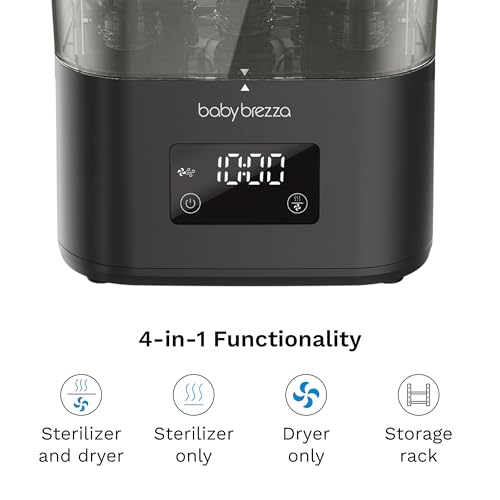Image of Baby Brezza 10 Minute SuperQuick Bottle Sterilizer + Dryer - Large 8 Bottle Capacity - Steam Sanitization - Universal Fit for All Bottles: Plastic + Glass + Pacifiers + Breast Pump Parts, Matte Black