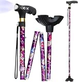 Hedkin Walking Cane with LED Light, Foldable,Adjustable, Self Standing Walking Canes for Men & Women,Walking Sticks with Quad Base for Seniors & Adults