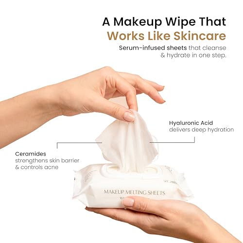 Image of Personal Touch Makeup Melting Skin Care Wipes | World's First Serum Infused Hydrating Makeup Remover With Hyaluronic Acid & Ceramides | 100% Bio-Degradable (4 Pack of 10 Sheets Each)