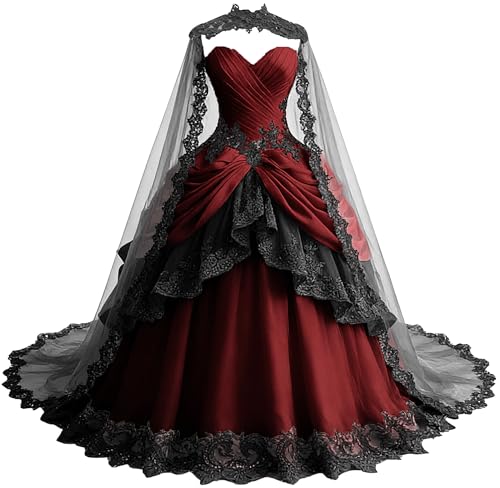 TRHTX Vintage Lace Appliques Wedding Dresses for Bride Gothic Burgundy