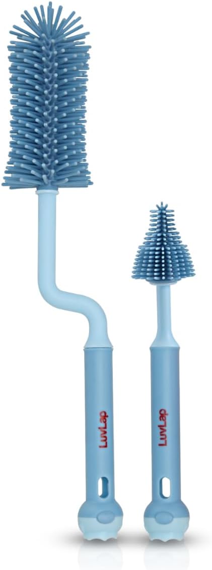 360ยฐ Movable Silicone Bristle Baby Feeding Bottle Cleaning Brush & Nipple Cleaner, Ergonomic Handle, Easy to Clean Bottle Corners for Narrow Neck & Wide Neck Feeding Bottles, Blue
