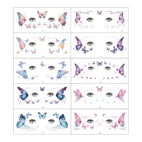 OHREN 10 Tatuaggi Temporanei Farfalla Glitter Adesivi Corpo Impermeabili Ali d'Angelo Trasferimento d'Acqua per Festival Musicale Festa Cosplay