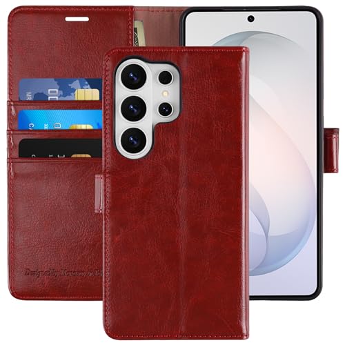 Funda Samsung Galaxy S26 Ultra MONASAY con billetera RFID integrada color borgoña