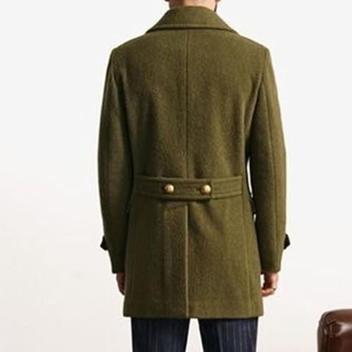Men's Mid Length Pocket Trench Jacket Long Sleeve Suit Collar Faux Woolen Coat Winter Warm Double Breasted Pea Coat2