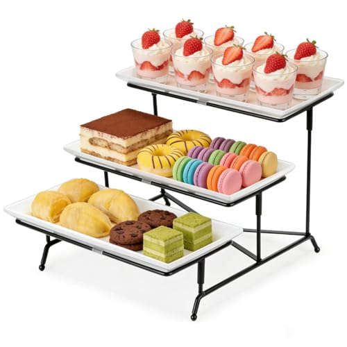 Farielyn-X 3 Tier Serving Tray, 12" White Plastic Tiered Food