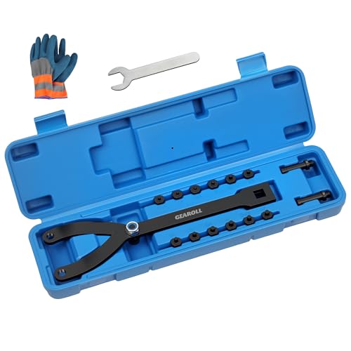 GEAROLL 15PCS Pulley Holder Tool Kit Universal Pin Spanner Wrench Set 1/2 Drive Ratchet Adjustable Spanner Wrench with Variable Pins fits Camshaft Pulleys Fan Clutch Removal Wrench Tool