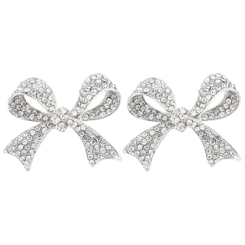 Image of HINGTAI 2Pcs Silver Bow Brooches and Pins for Women, Classic Vintage Rhinestone Brooch Pins, Decorations for Clothes, Suits, Hats & Bags