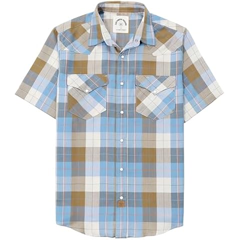 Dubinik®50% Viscose derived from Bamboo,50% Polyester Mens Short Sleeve Western Cowboy Pearl Snap Casual Plaid Shirts for Men Cover