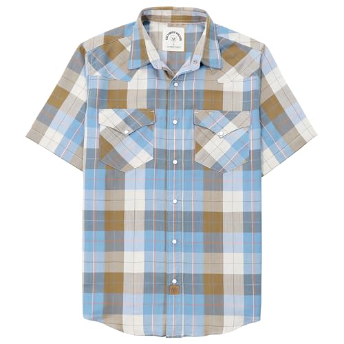 Dubinik®50% Viscose derived from Bamboo,50% Polyester Mens Short Sleeve Western Cowboy Pearl Snap Casual Plaid Shirts for Men