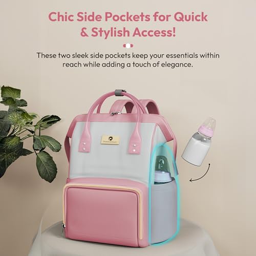 Image of StarAndDaisy Diaper Bag / 30L Lightweight Diaper Bag for Mothers for Travel with 3 Insulated Bottle Pockets /Baby Bag for Mother Travel & Maternity Bag for Baby - Pink Grey