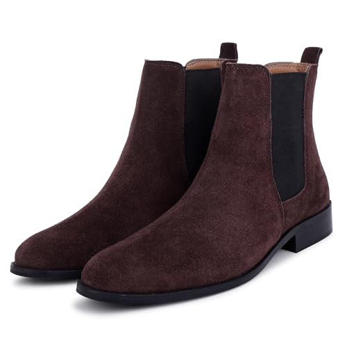 Image of LOZANO Suede Leather Chelsea Boots for Men | High Ankle Boots, Soft Cushioned Insole, Slip-Resistance, Arch Support & Shock Absorption