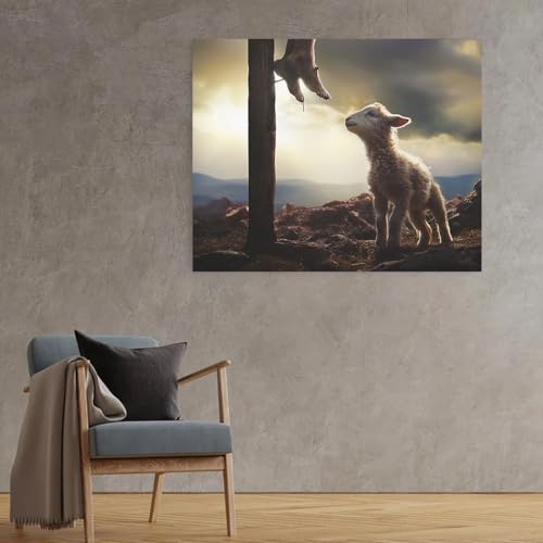 Image of GUN SUPPLIES OUTLET LLC Jesus and Lamb Canvas Wall Art The Sacrifice of Jesus Picture Religious Christian Home Decor Print 12x16 inch