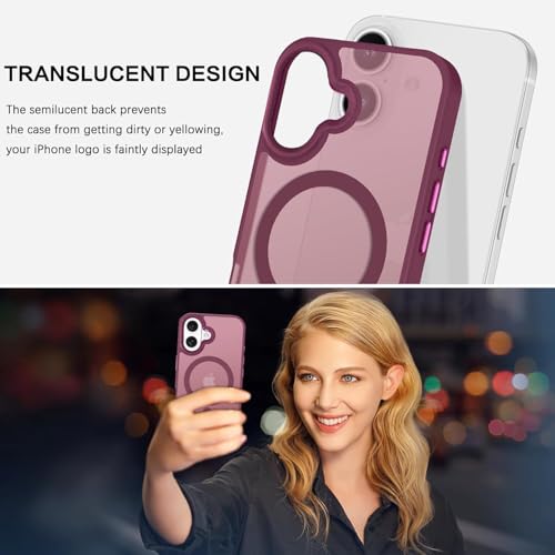 Image of Elzzi Magnetic Magsafe for iPhone 16 Case, [Compatible with Magsafe] [Translucent Matte] Shockproof Protective Phone Case for Men & Women (Maroon)