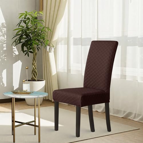 Hopelit Stretch Stuhlhussen Schwingstühle 6er Set, Jacquard Kaffee – Ansicht 2