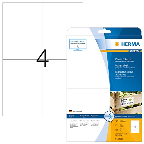 Herma Etichette Per Marcatura, 105 X 148 Mm, Etichette Adesive A4 Per Stampante, 4 Etichette Per Foglio, Bianco
