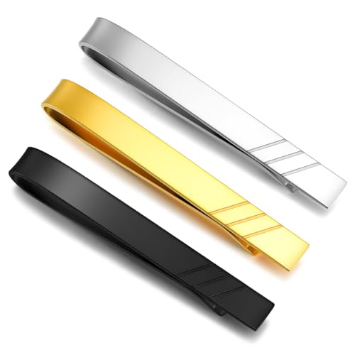 Image of GWD Stainless Steel Tie Clips for Men Personalized Initial Tie Bar Set | 2 Pcs Classic Letter Tie Clips for Men, Silver and 14K Gold Plated Tone