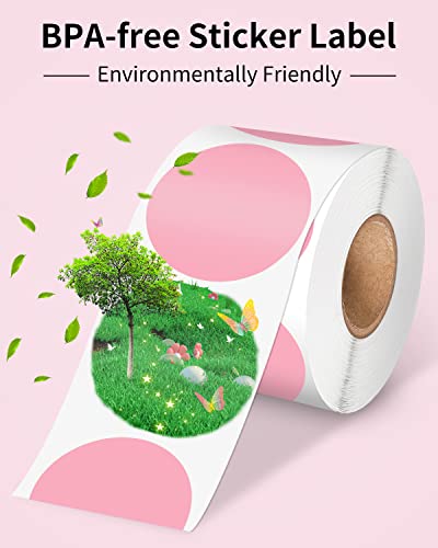 Image of Phomemo Genuine 2 inch Pink Circle Thermal Labels, 2x2 Self-Adhesive Round Sticker Label, Circular Direct Labels Compatible with Phomemo Shipping Labels Printer, 750 Labels /Roll, White,Commercial Grade
