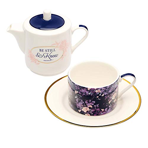Ceramic Teapot Set Be Still Psalm 46:10 Flowers Tea For One Set With Tea Cup And Saucer For Women #TOP2