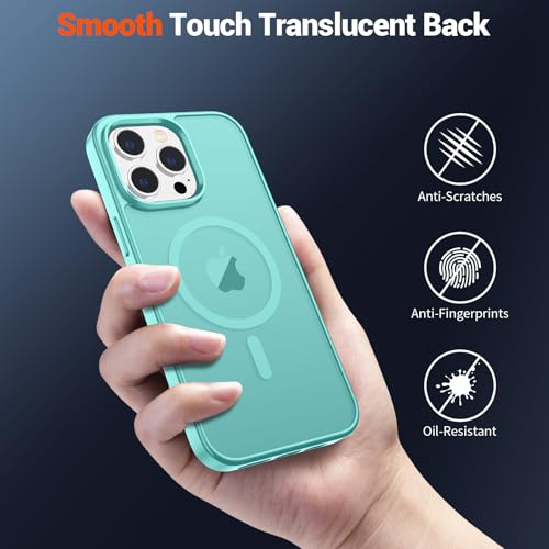 Image of SUPFINE Magnetic for iPhone 13 Pro Case (Compatible with MagSafe) (Military Grade Drop Protection) Slim Translucent Matte Shockproof Phone Cover,Blue Green