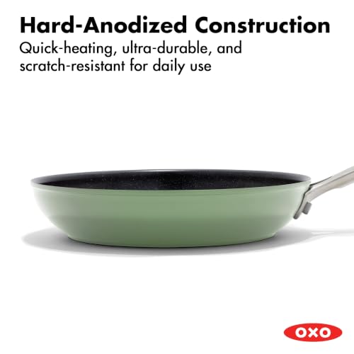 Image of OXO Enhanced 8 inch Frying Pan Skillet, PFAS-Free Ceramic Nonstick Cookware, Stainless Steel Handle, Eggs & Omelets, Dishwasher & Oven Safe, Eucalyptus
